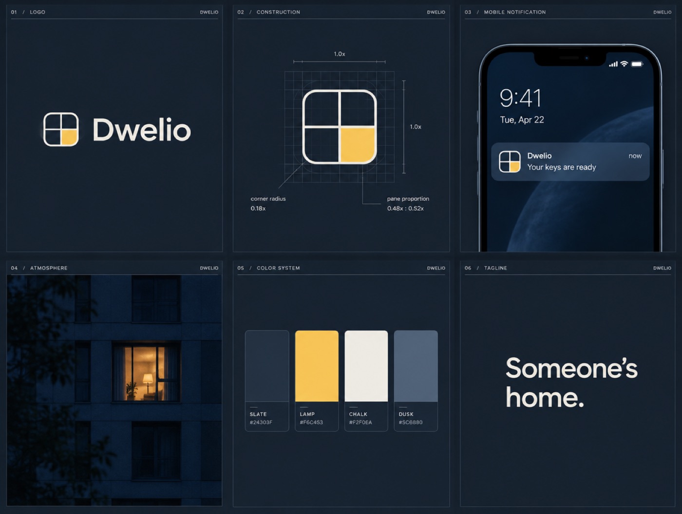 The Lit Window brand board for Dwelio