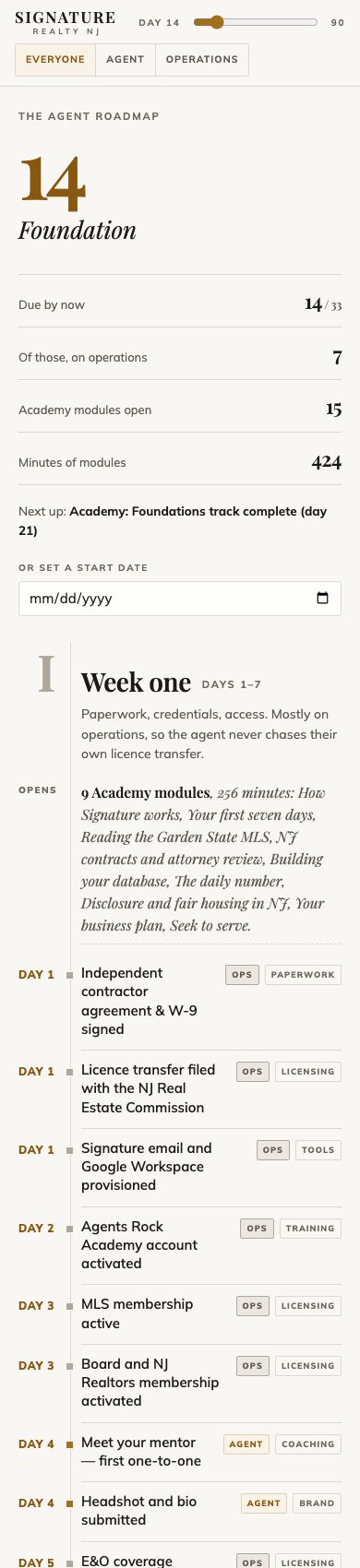 Direction A on a phone: the margin column stacks above the ledger.